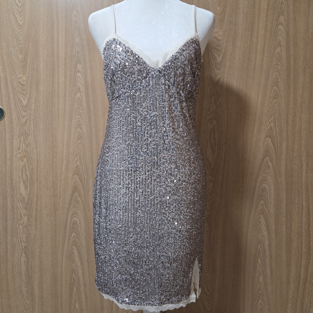 Wild Fable Silver Sequin Spaghetti Strap Dress